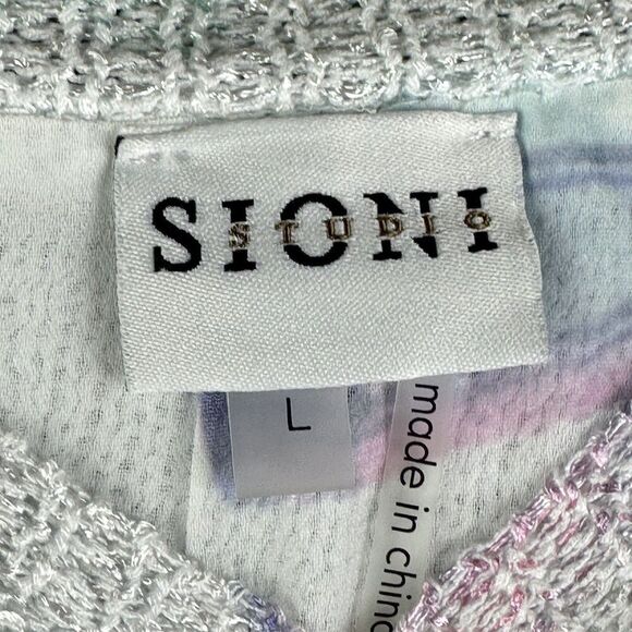 SIONI Pullover Sweater Womens L Butterfly Floral Knit Chiffon Layered Split Back - Picture 10 of 11